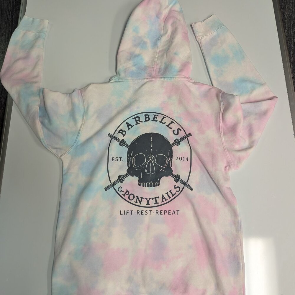 Barbells And Ponytails Tie Dye "Skulls" Pullover Hoodie NEW